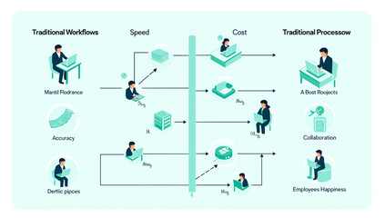 Fototapeta premium A clean, modern illustration depicting money and a person working on a laptop. Ideal for conveying financial accuracy, data analysis, or digital busin