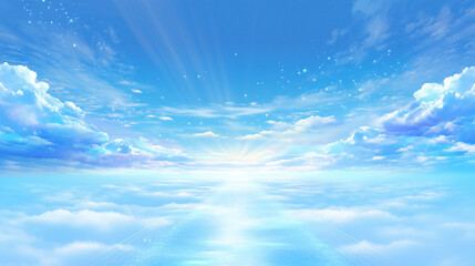 雲海の上に続く光の天空の道ファンタジーイラスト