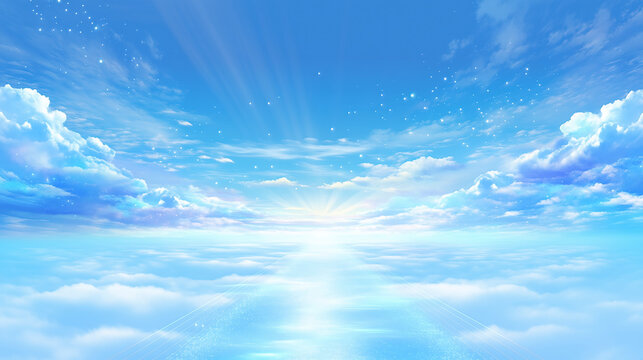 雲海の上に続く光の天空の道ファンタジーイラスト