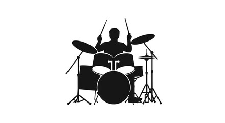 Drummer playing drum kit silhouette.