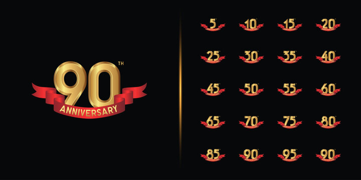 Set of premium anniversary logotype. Golden anniversary celebration emblem design.