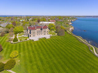 The Breakers and Cliff Walk aerial view at Newport, Rhode Island RI, USA. The Breakers is a...