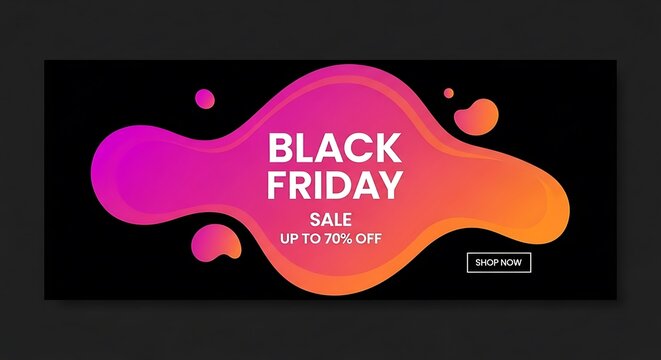 Black Friday Sale Banner with Abstract Gradient Shape and Discount Offer.