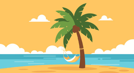 Obraz premium Tropical Palm Tree with Hammock on Sandy Beach.