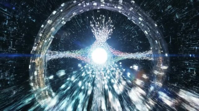 Abstract glowing energy portal, futuristic portal, digital network, cosmic gateway