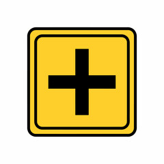 Obraz premium A yellow plus sign within a square frame. A graphic for positive values. 