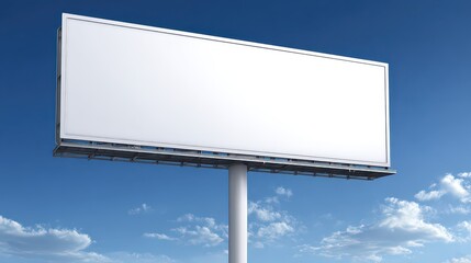 Obraz premium Oversized Blank Billboard Displaying White Space Underneath a Clear Blue Sky with Wispy Clouds Providing Ample Room for Outdoor Advertising Content Design