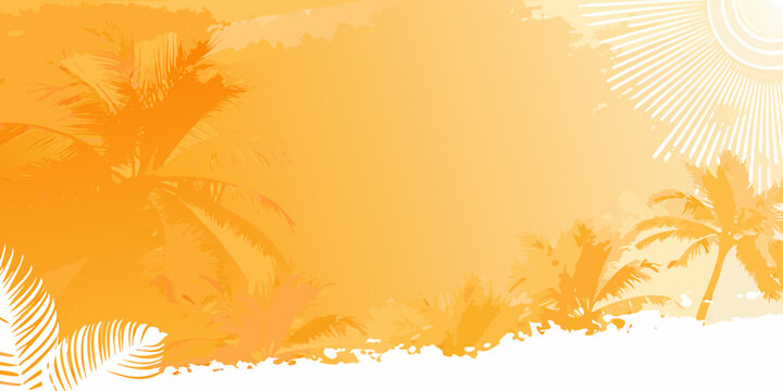Tropical sunburst background with silhouetted palm trees and orange hues