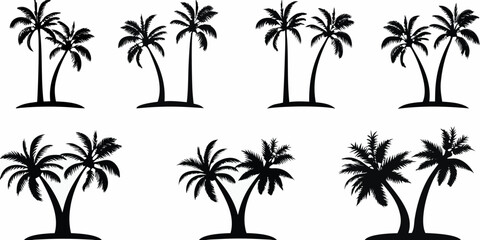 Variety of silhouetted palm trees against a clean white background © Bebdas