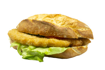 schnitzel sandwich isolated on white background