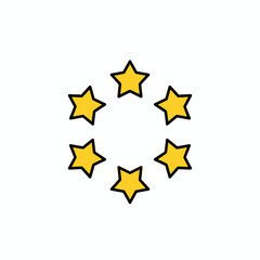 Fototapeta premium Six Yellow Stars Icon Arranged in Circle on White Background