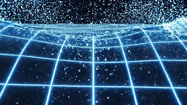 Digital grid wave moving like ocean