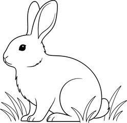 Obraz premium This charming and clean vector illustration portrays an adorable white rabbit with soft pink ears, gently sitting amidst vibrant green grass, evoking feelings of peace and nature.