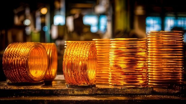 Vibrant Copper Coils and Wire Spools in Industrial Workshop Scene