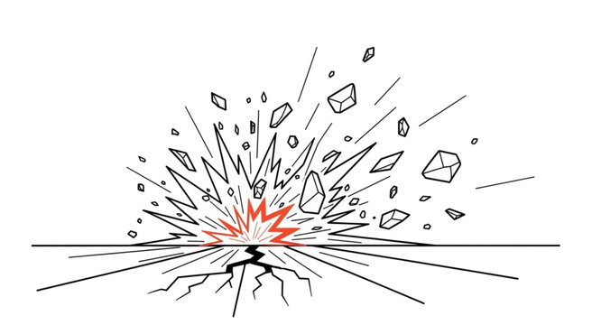Ground Explosion with Debris and Cracks Illustration.