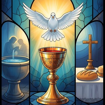 Sacraments of Initiation - Baptism, Eucharist, and Confirmation with Holy Spirit.