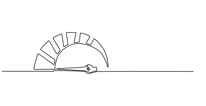 Risk meter Speedometer animation continuous one line drawing, Self drawing animation of speedometer drawn by continuous line, 4k animated video one line minimal design, speedometer on white background