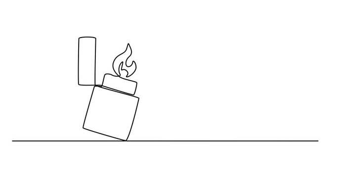 Animated self drawing of Continuous line drawing. Lighter. Black isolated on white background. Hand drawn Video, Continuous Line Drawing Of Lighter. One Line Of Lighter. Lighter Continuous Line Art.