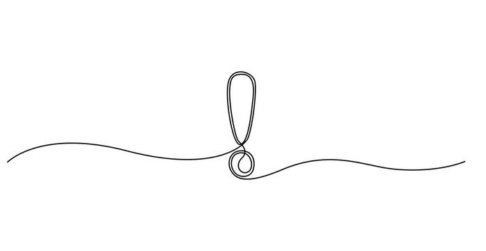 Exclamation mark one line art  animation,hand drawn admiration sign, idea continuous contour motion. Query attention concept, finding answer. Trendy template, 4k movie