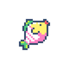Fototapeta premium Pixel Art Cute Fish Icon. 8 Bit Retro Pet Animal Illustration for Game Assets, Sticker, UI and Mobile Design 