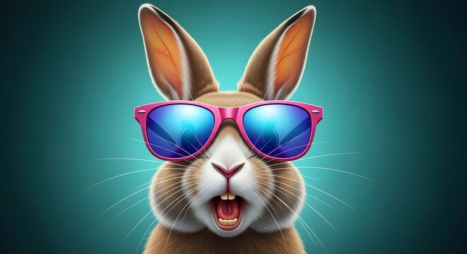 Easter sunday fun with cool easter bunny wearing sunglasses