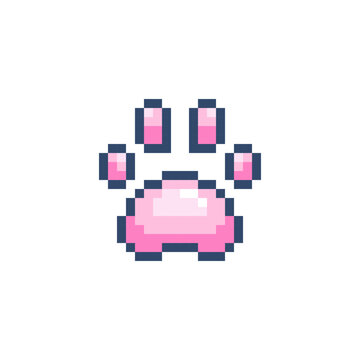 Pixel Art Paw Print Icon. 8 Bit Retro Pet Footprint Illustration for Game Assets, Cross Stitch, Sticker, UI and Mobile Design
