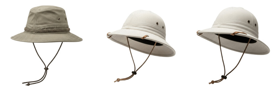 Set of safari pith helmet and sun hat collection transparent background png