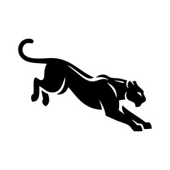 Logotipo con dibujo sencillo de una pantera saltando, vista de perfil  © teracreonte