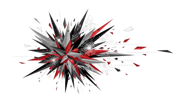 Abstract Geometric Explosion with Red, Black, and Gray Shards.