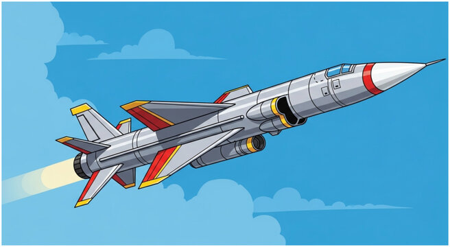 Cartoon Illustration of a Supersonic Jet Aircraft in Flight.