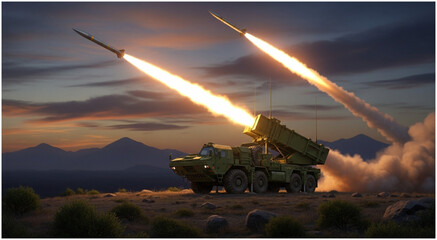 Fototapeta premium Powerful Missile Launch - A Display of Military Might and Technological Advancement.