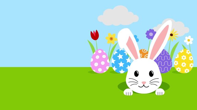 easter animated banner with rabbit, colorful eggs and flowers with space for your text