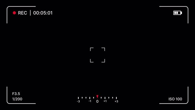 Camera recording overlay minimal HUD style for filming and editing. Camcorder viewfinder clean screen style for video production. Recording interface simple digital style for broadcast and streaming