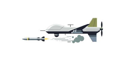 Fototapeta premium Military Drone Launching Missile in Flight Illustration.