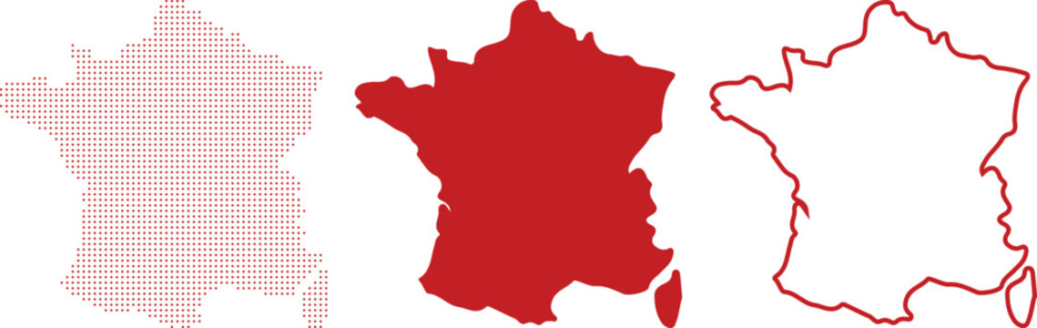 Red France Map Dot Art Solid Outline Vector Graphics country geography