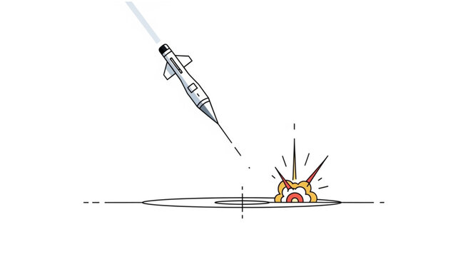 Illustration of a missile striking a target with impact explosion.