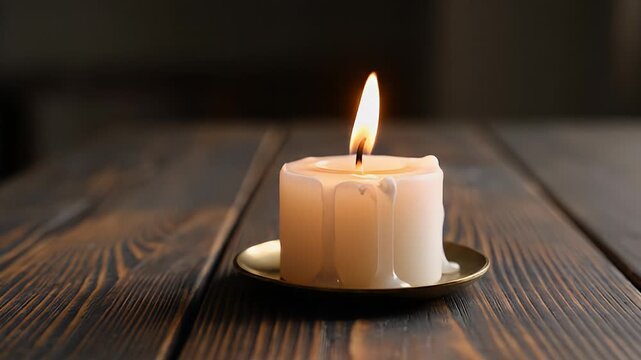 Candle Being Lit on Wooden Table.