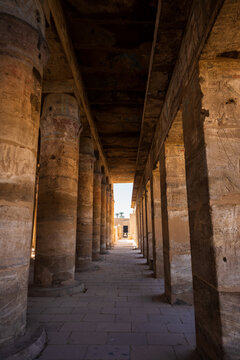 Ancient columned corridor at the Ramesseum temple in Luxor
