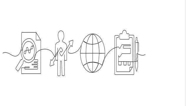 Self animated continuous line drawing illustrating a business or financial growth graph with an upward trend