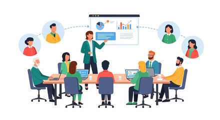 Fototapeta premium Hybrid Business Meeting Presentation with Team Collaboration and Remote Participants