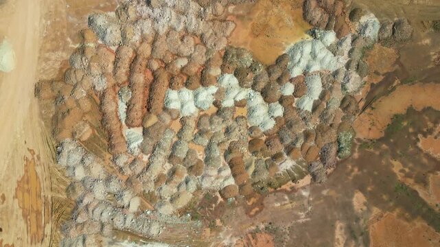 Rugged landscape with rocks and dirt seen from above