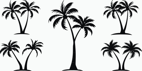 Collection of silhouetted palm trees against a white background © Dibyendu
