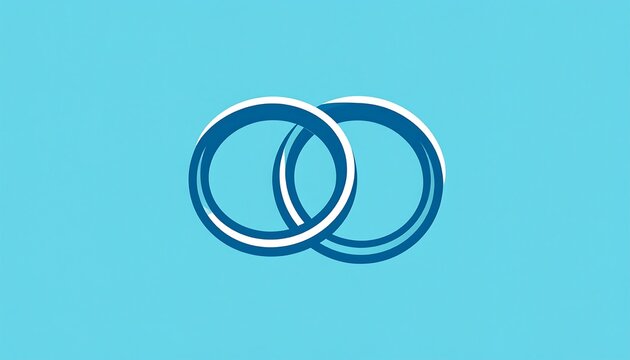 Two linked, stylized blue circles with white outlines against a solid, light-blue backdrop. Abstract design, symbolic