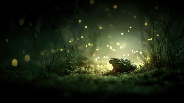 Mystical frog in glowing forest
