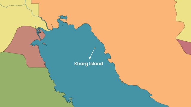 Kharg Island Political Vector Map Showing Iran Persian Gulf Strategic Oil Export Hub Location JPG