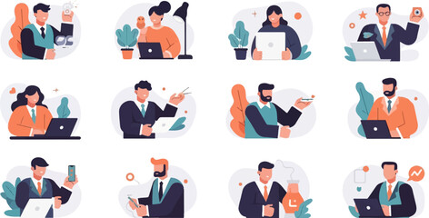 Fototapeta premium Business professionals collaborating and using technology in an office setting