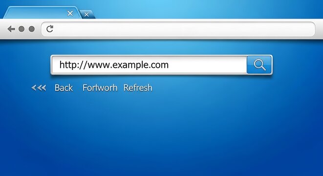 Web Browser Interface Displaying Example Website Address on Blue Background.