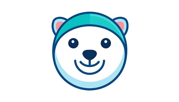 A simple, cartoon-style depiction of a polar bear's face, featuring a blue hat and outlining