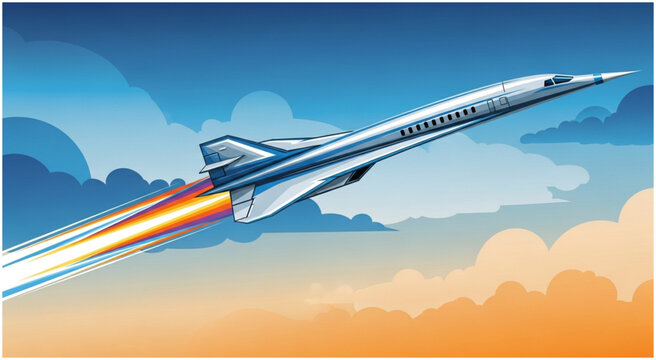 Concorde Supersonic Jet Soaring Through the Sky with Afterburners.