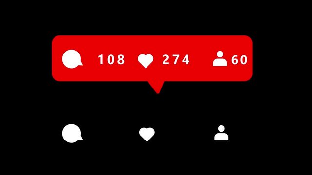 A red social media notification bar displaying for comments likes and followers with corresponding numbers 90 243 and 48 set against a black background with duplicate below